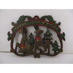 Vtg. Cast-iron Christmas Trivet "Merry Christmas"